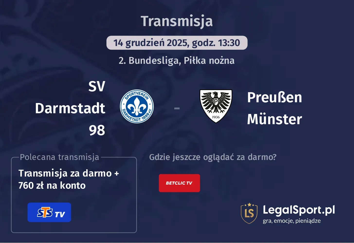 SV Darmstadt 98 - Preußen Münster Transmisje