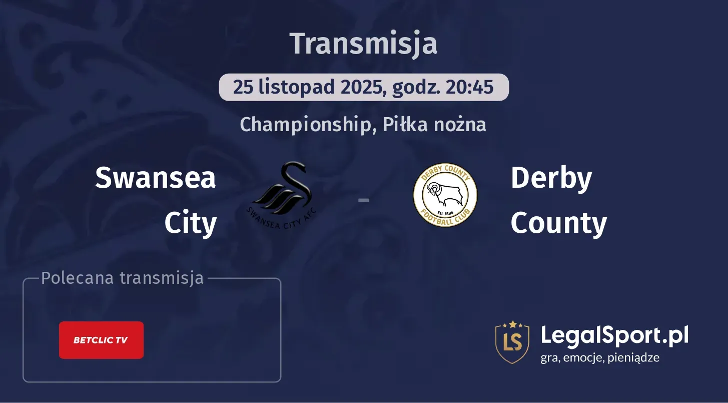 Swansea City - Derby County Transmisje