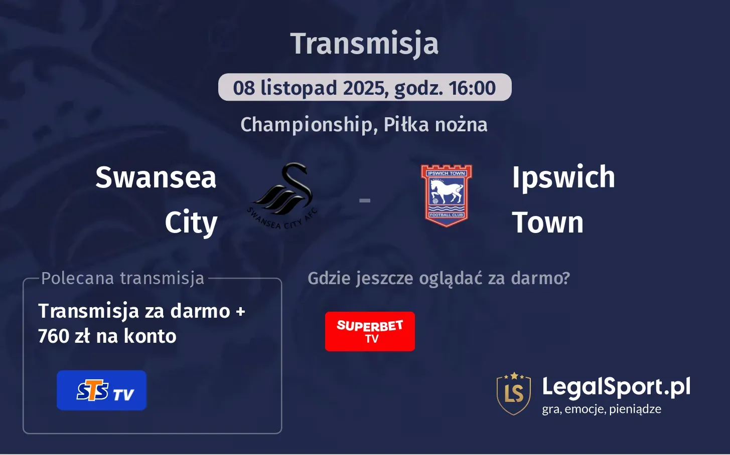 Swansea City - Ipswich Town Transmisje