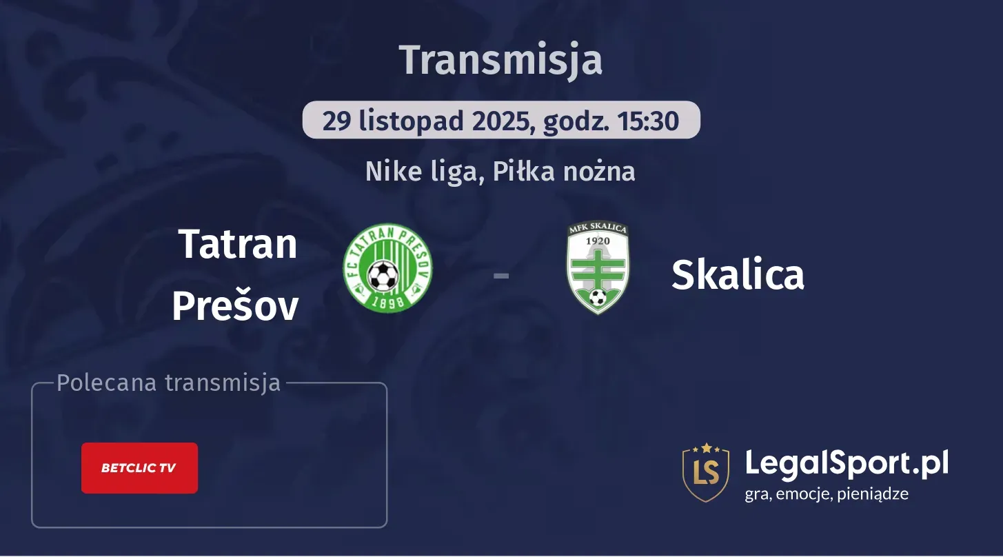 Tatran Prešov - Skalica Transmisje