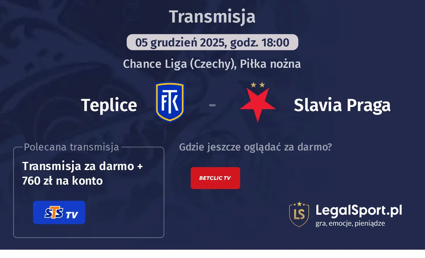 Teplice - Slavia Praga Transmisje