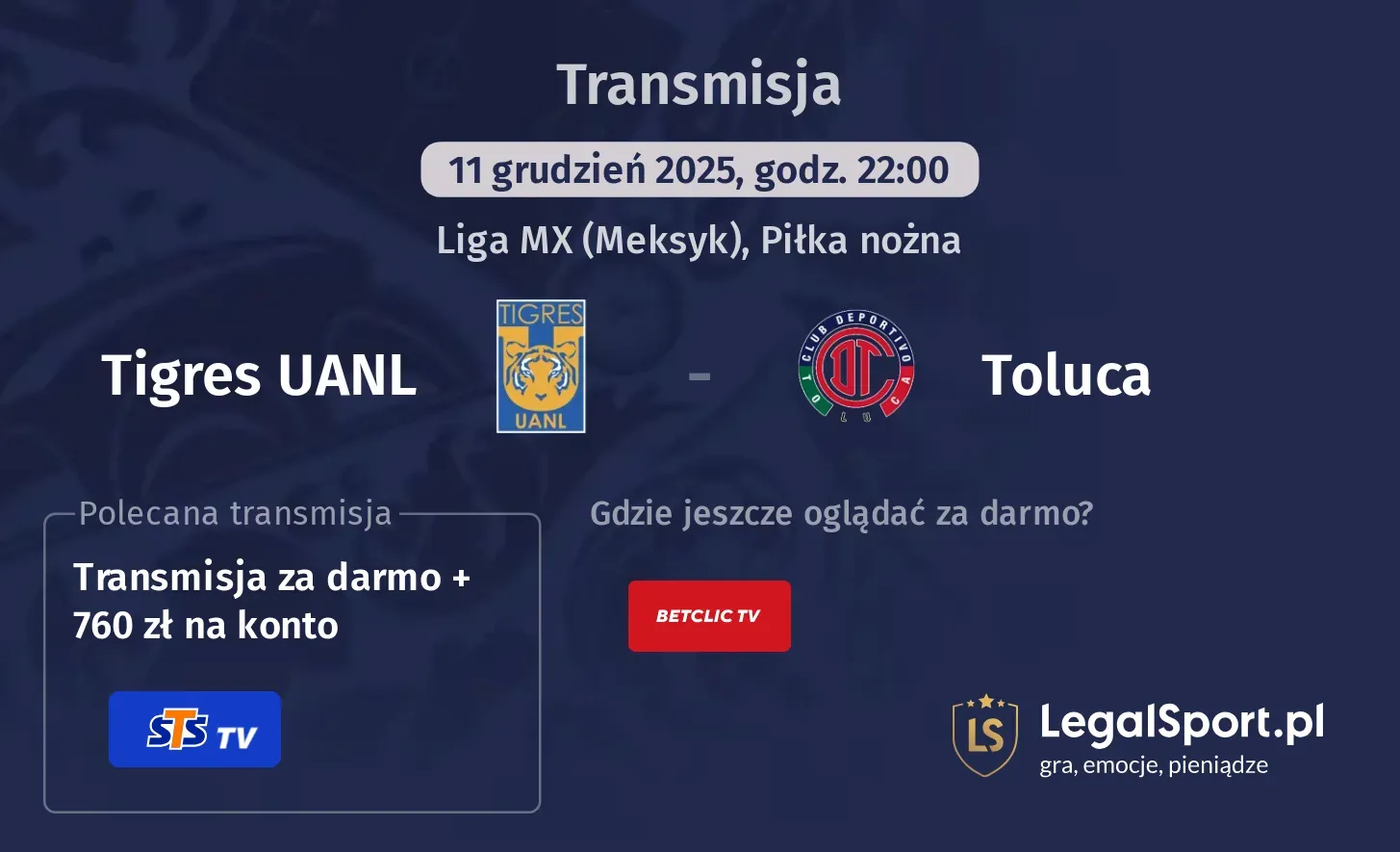 Tigres UANL - Toluca Transmisje