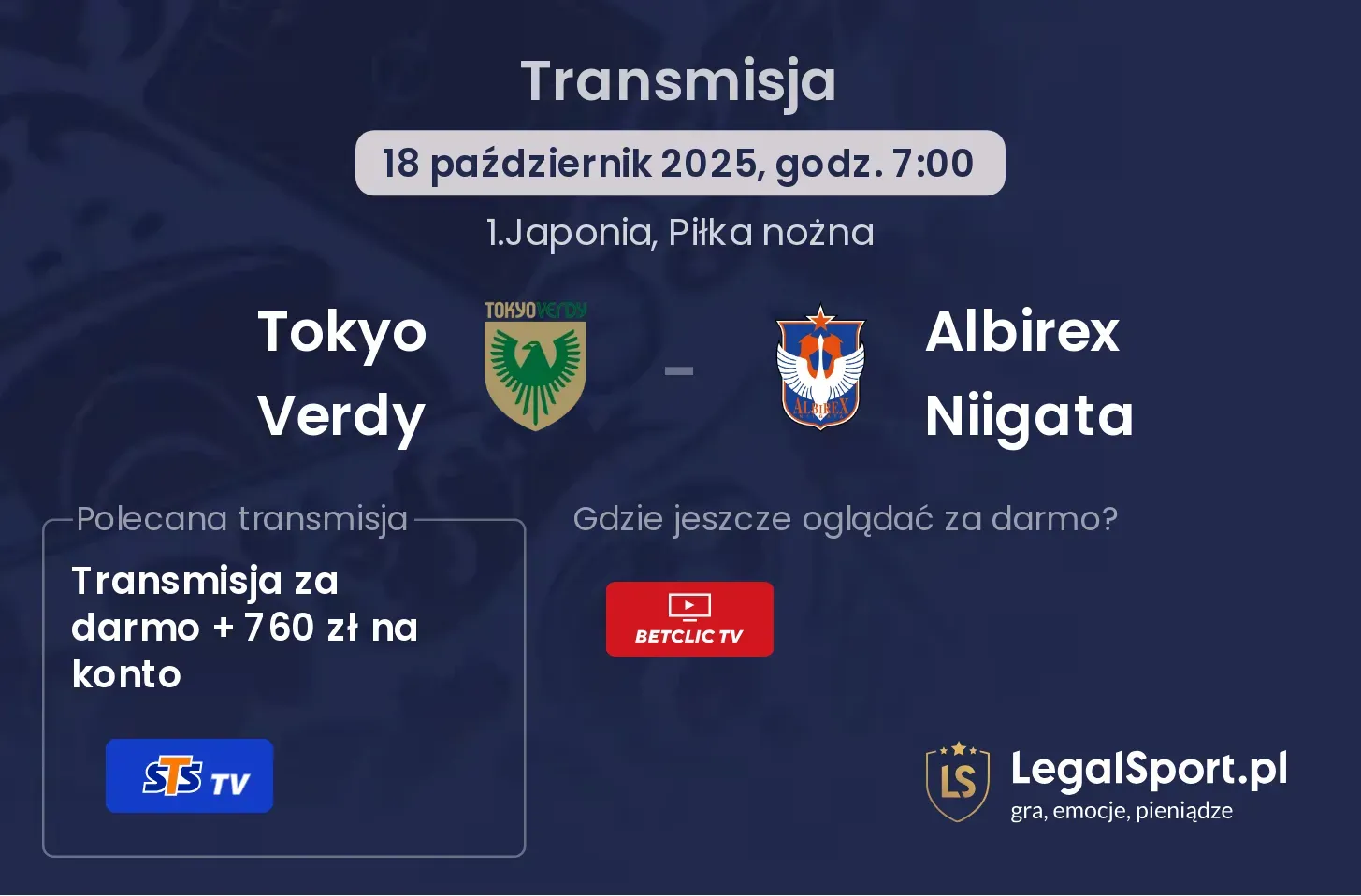Tokyo Verdy - Albirex Niigata gdzie oglądać?