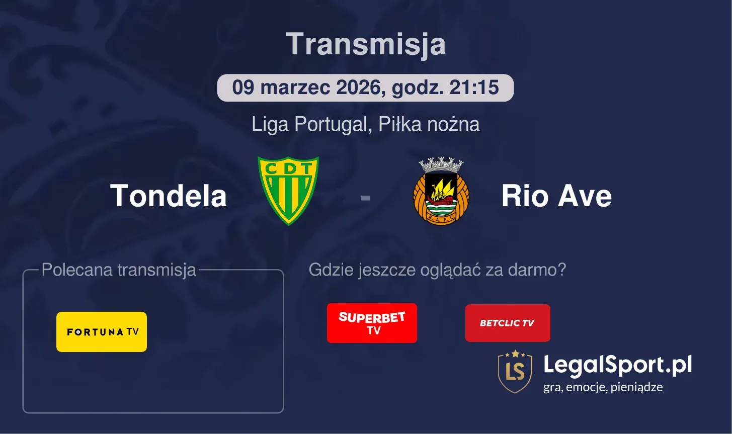 Tondela - Rio Ave Transmisje