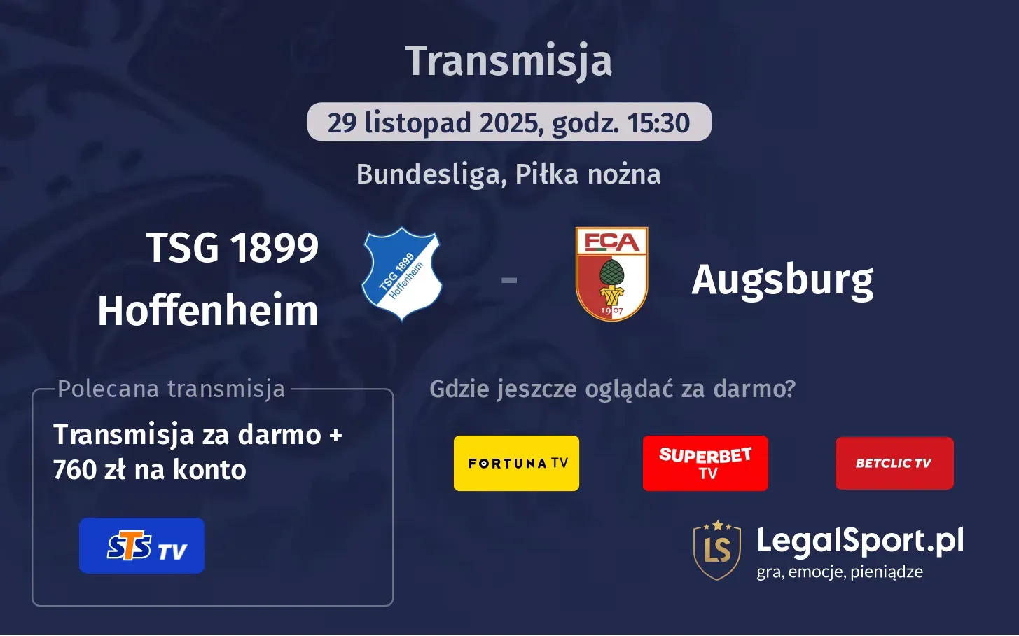 TSG 1899 Hoffenheim - Augsburg Transmisje