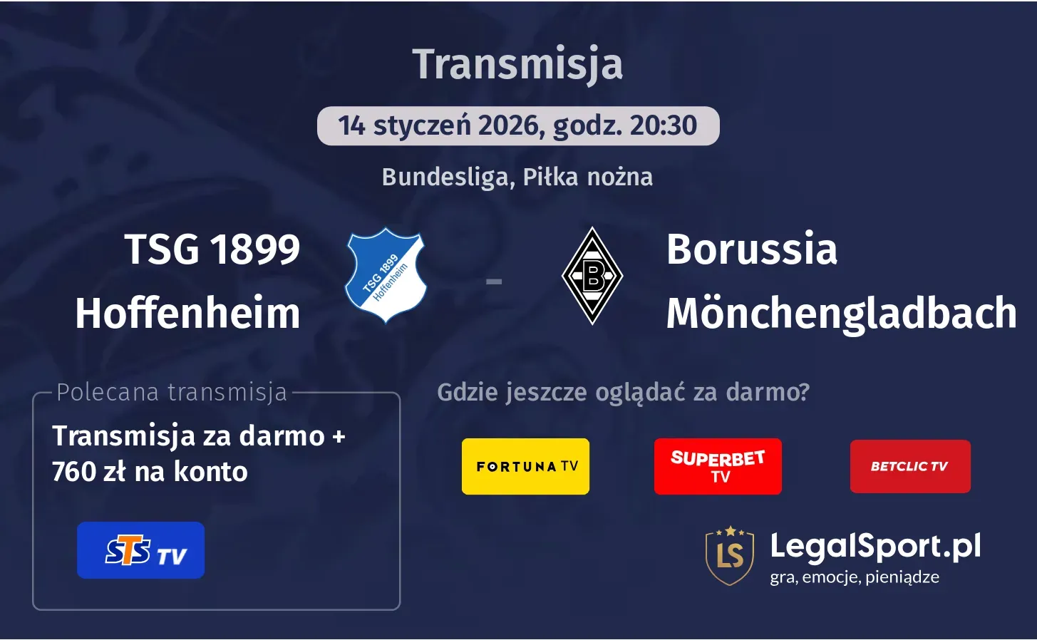 TSG 1899 Hoffenheim - Borussia Mönchengladbach Transmisje