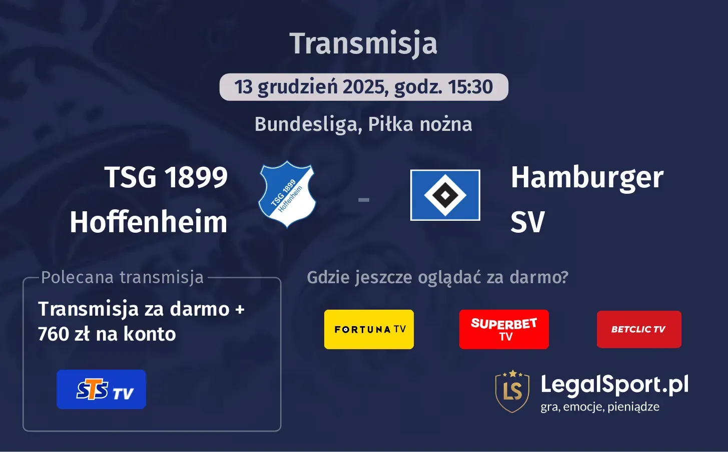 TSG 1899 Hoffenheim - Hamburger SV Transmisje