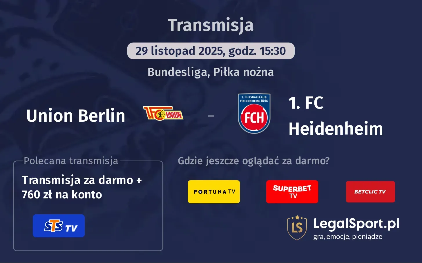 Union Berlin - 1. FC Heidenheim Transmisje
