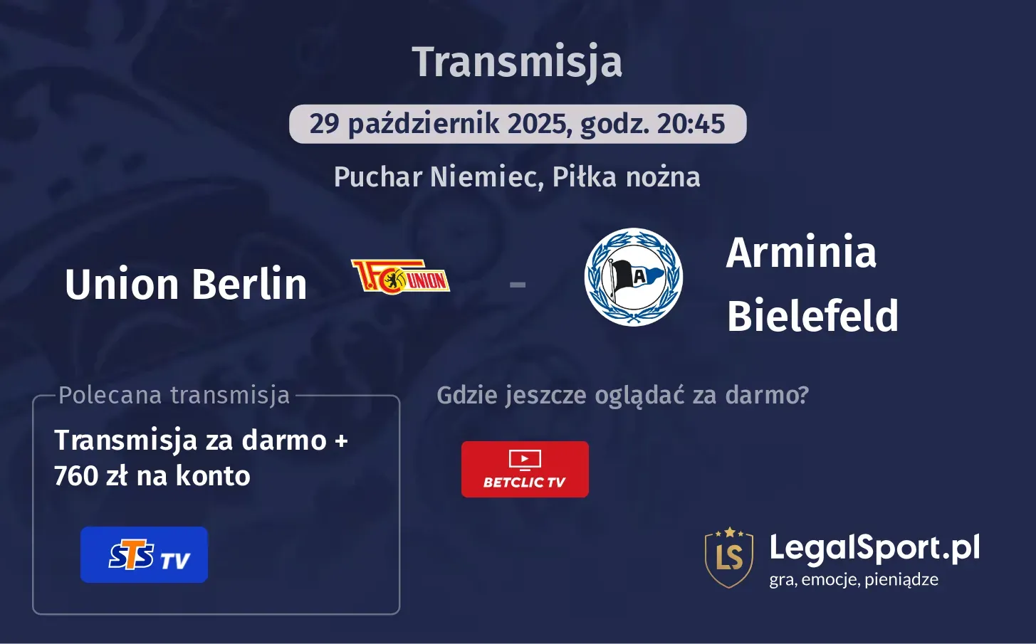 Union Berlin - Arminia Bielefeld Transmisje