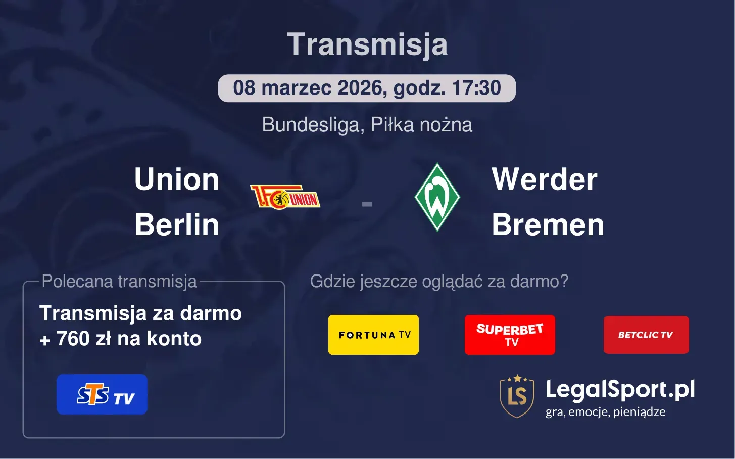 Union Berlin - Werder Bremen Transmisje