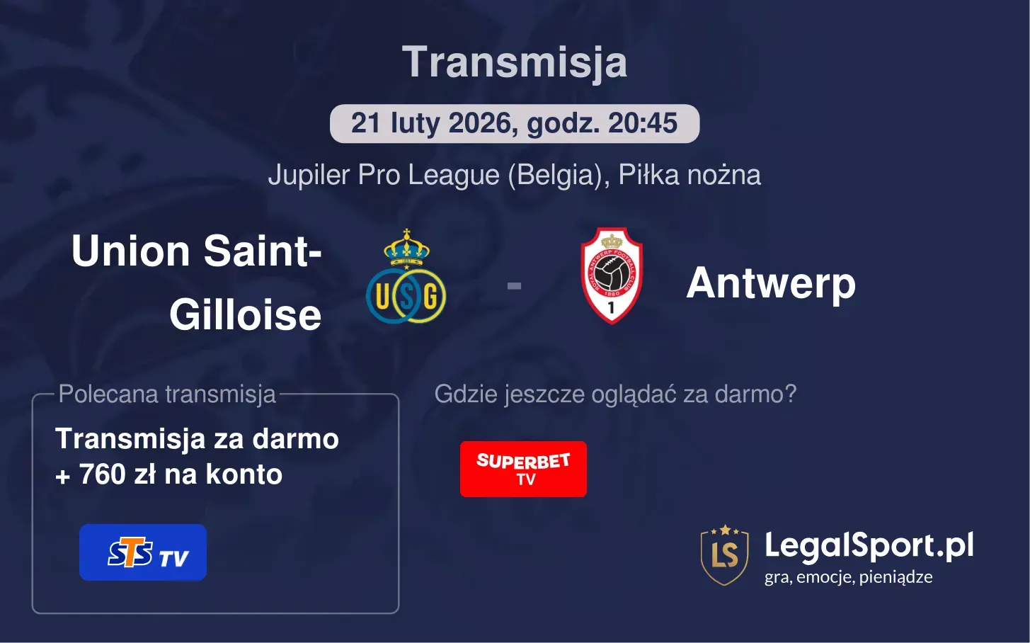 Union Saint-Gilloise - Antwerp Transmisje