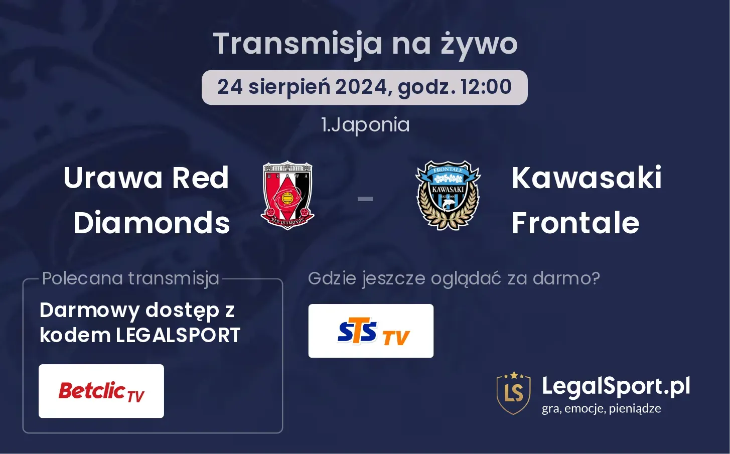 Urawa Red Diamonds - Kawasaki Frontale gdzie oglądać za darmo? 24.08, godz. 12:00