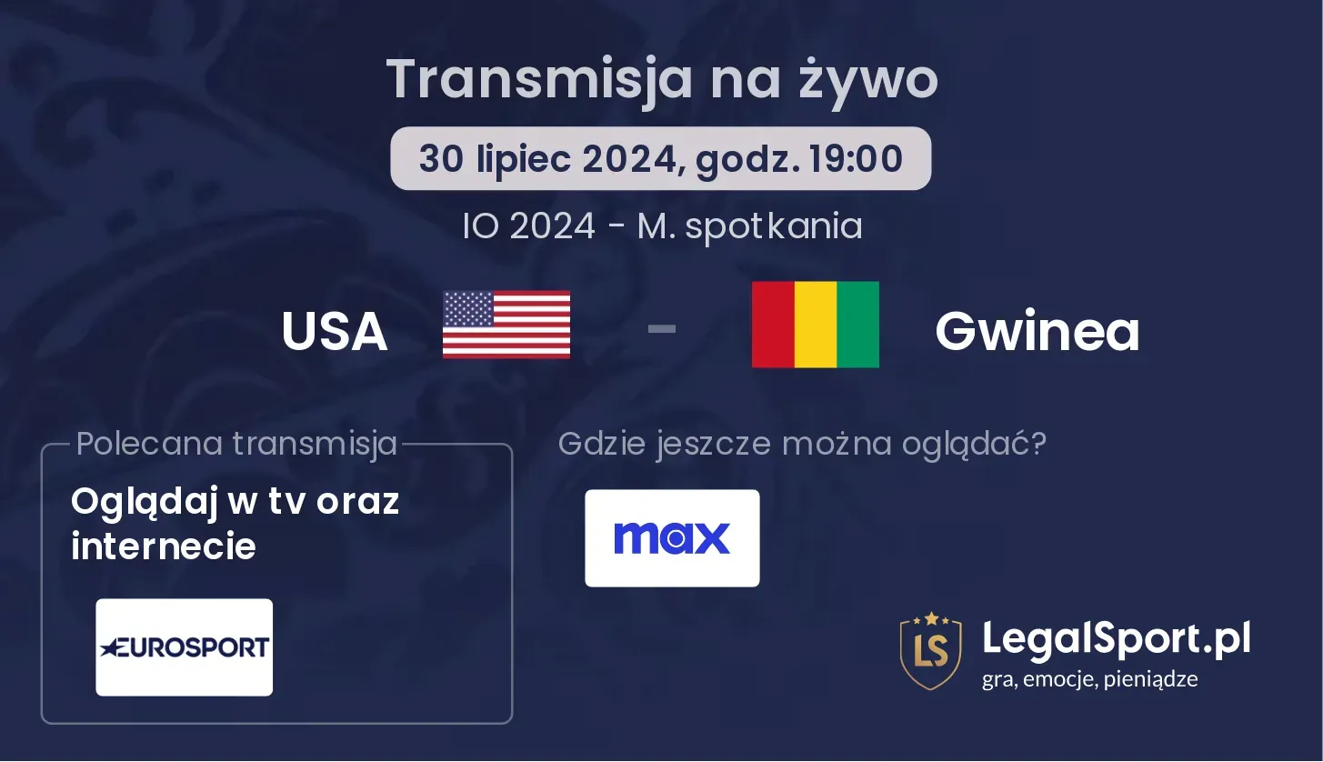 USA - Gwinea gdzie oglądać? (30.07, godz. 19:00)