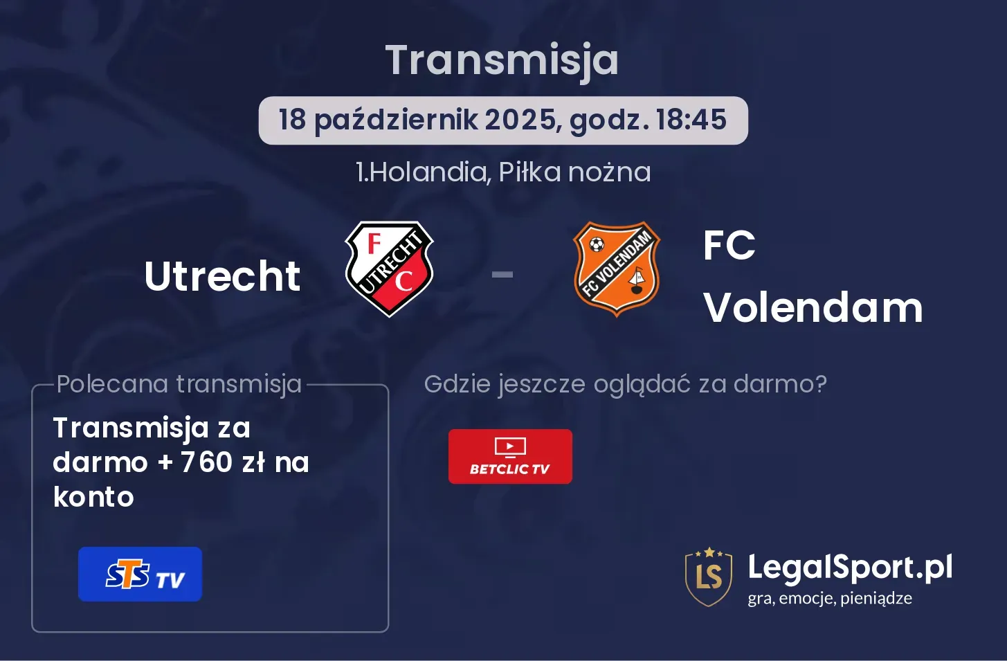 Utrecht - FC Volendam Transmisje