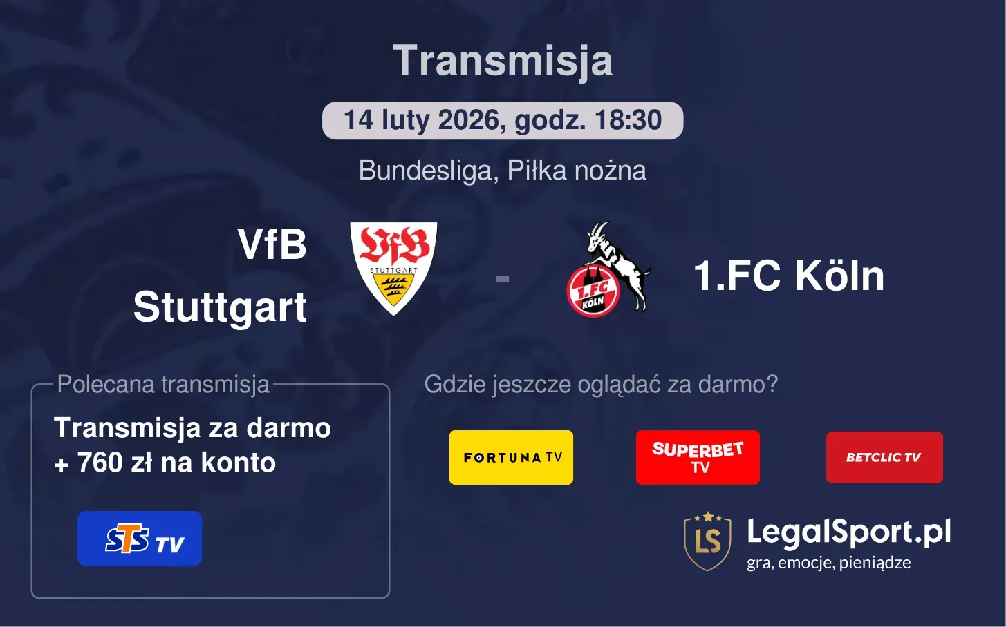 VfB Stuttgart - 1.FC Köln Transmisje