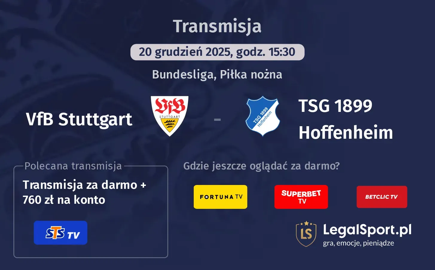 VfB Stuttgart - TSG 1899 Hoffenheim Transmisje