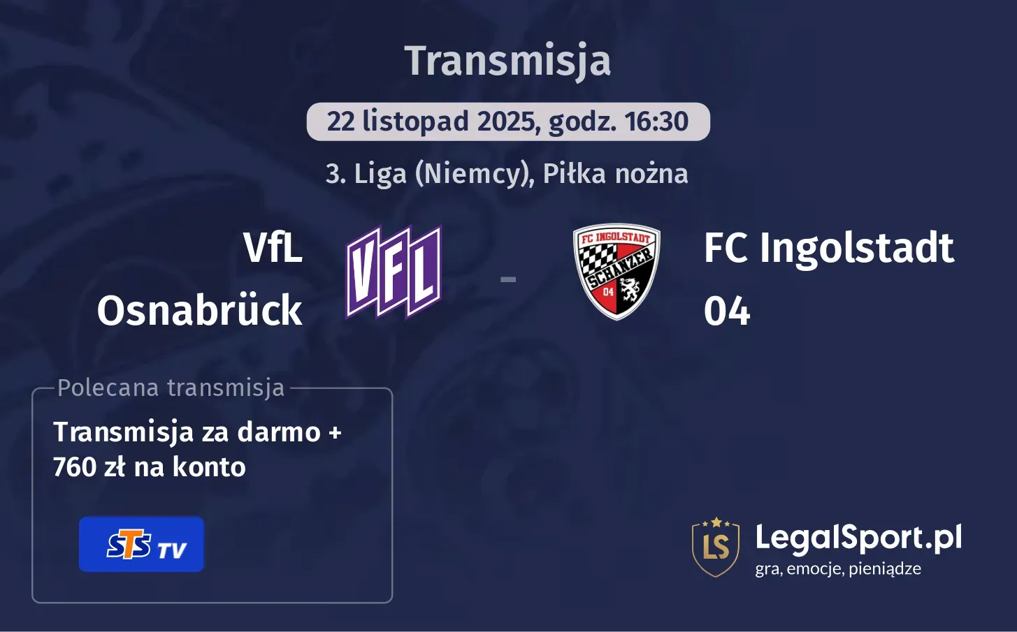 VfL Osnabrück - FC Ingolstadt 04 Transmisje