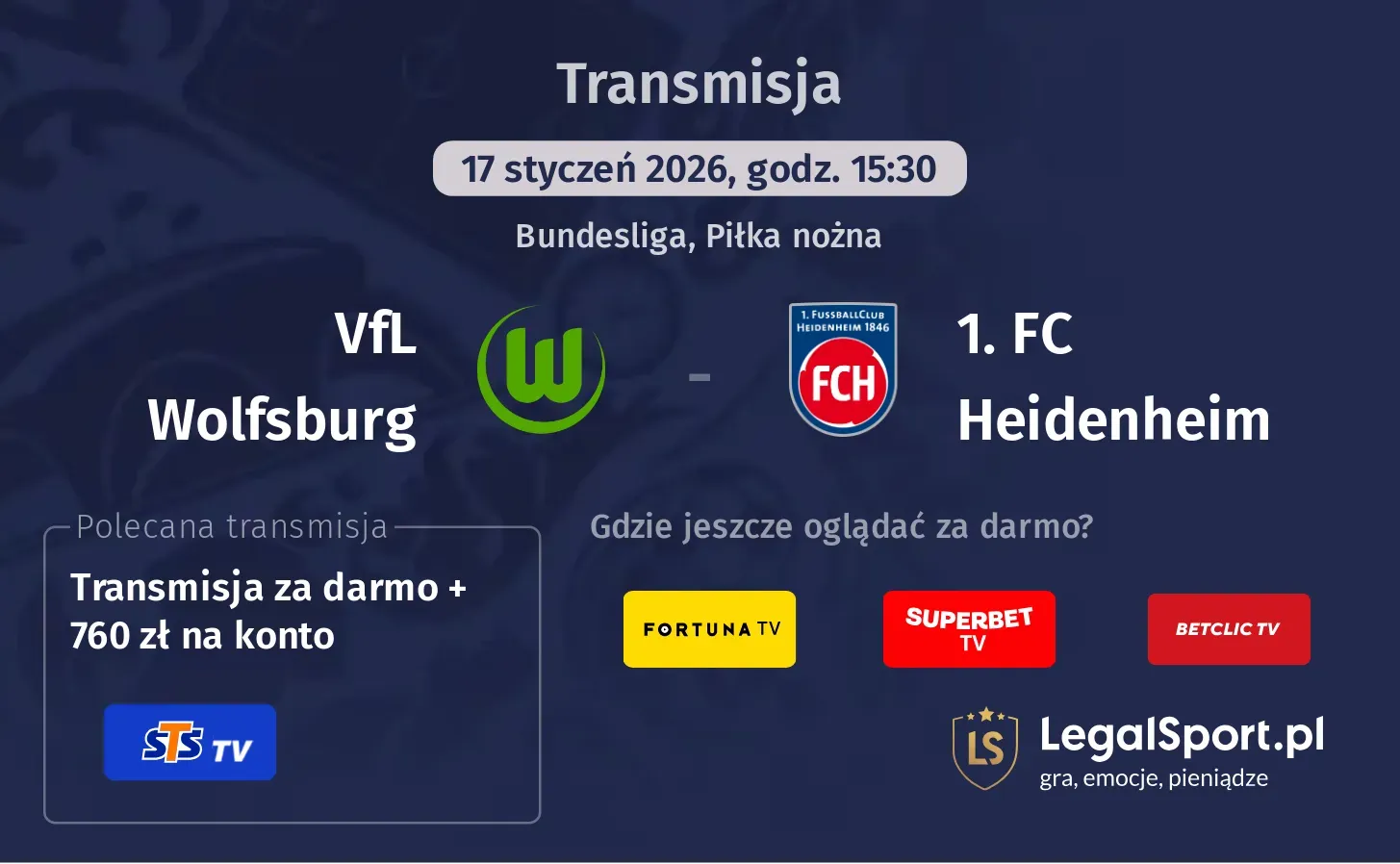 VfL Wolfsburg - 1. FC Heidenheim Transmisje