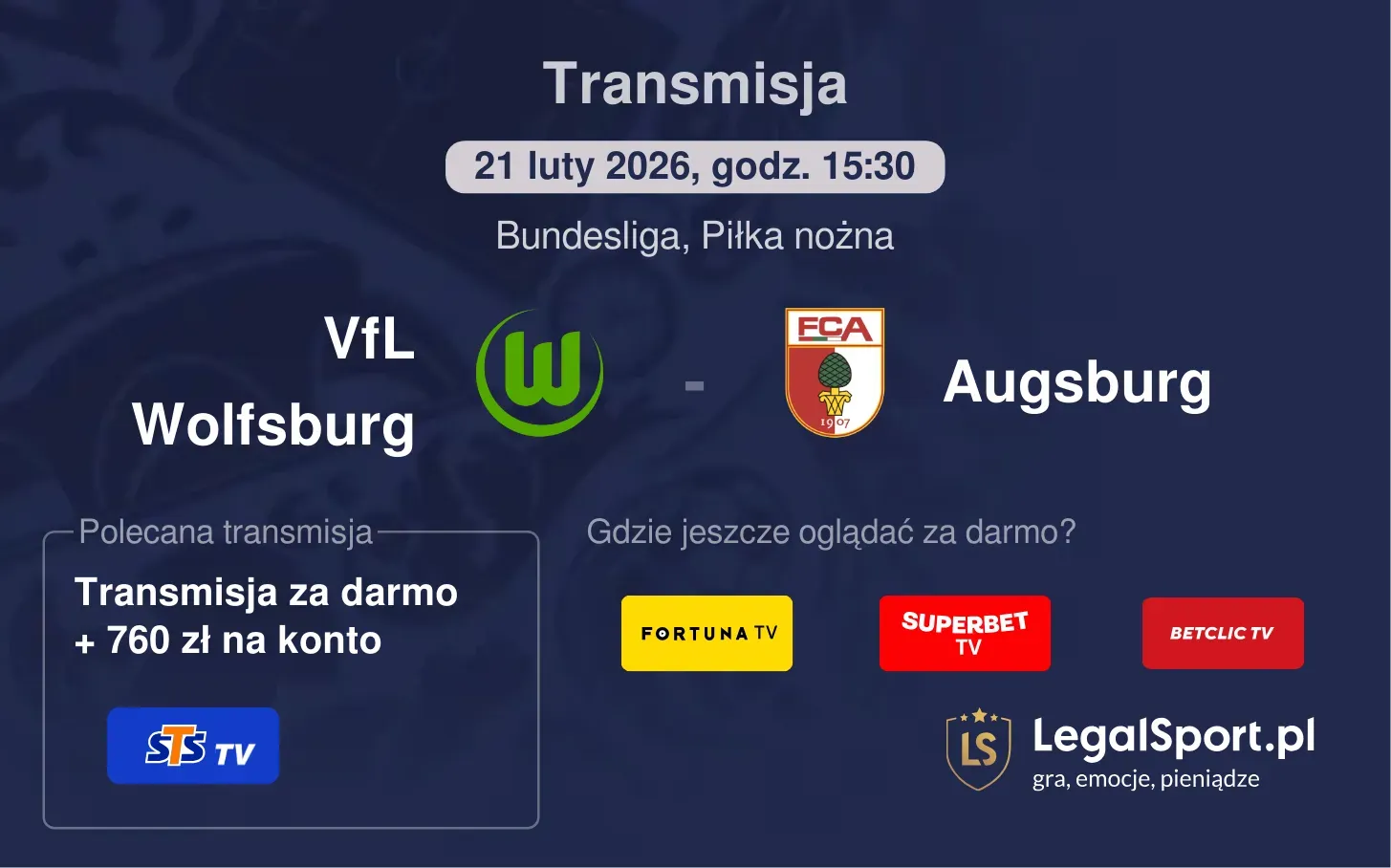 VfL Wolfsburg - Augsburg Transmisje