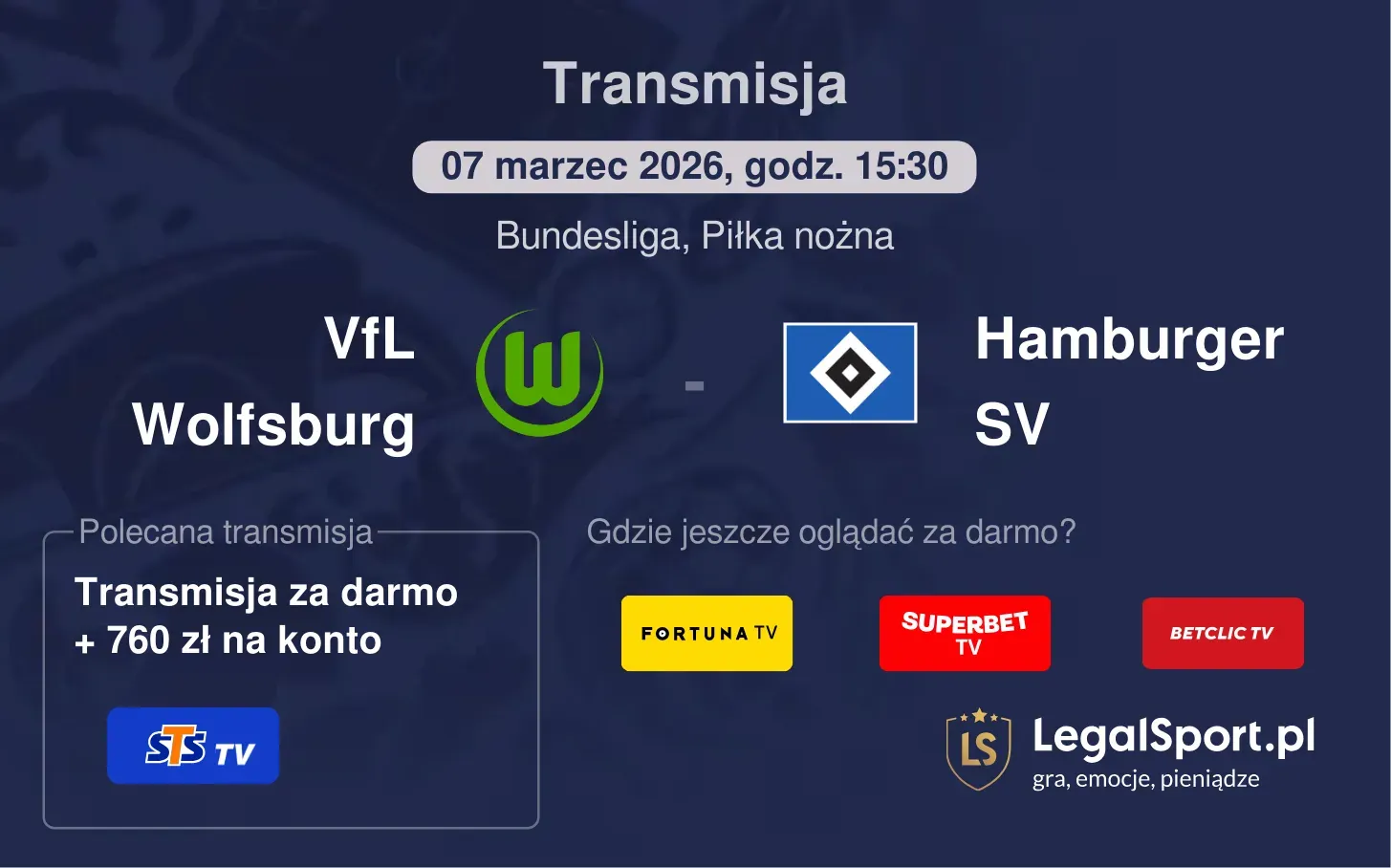 VfL Wolfsburg - Hamburger SV Transmisje