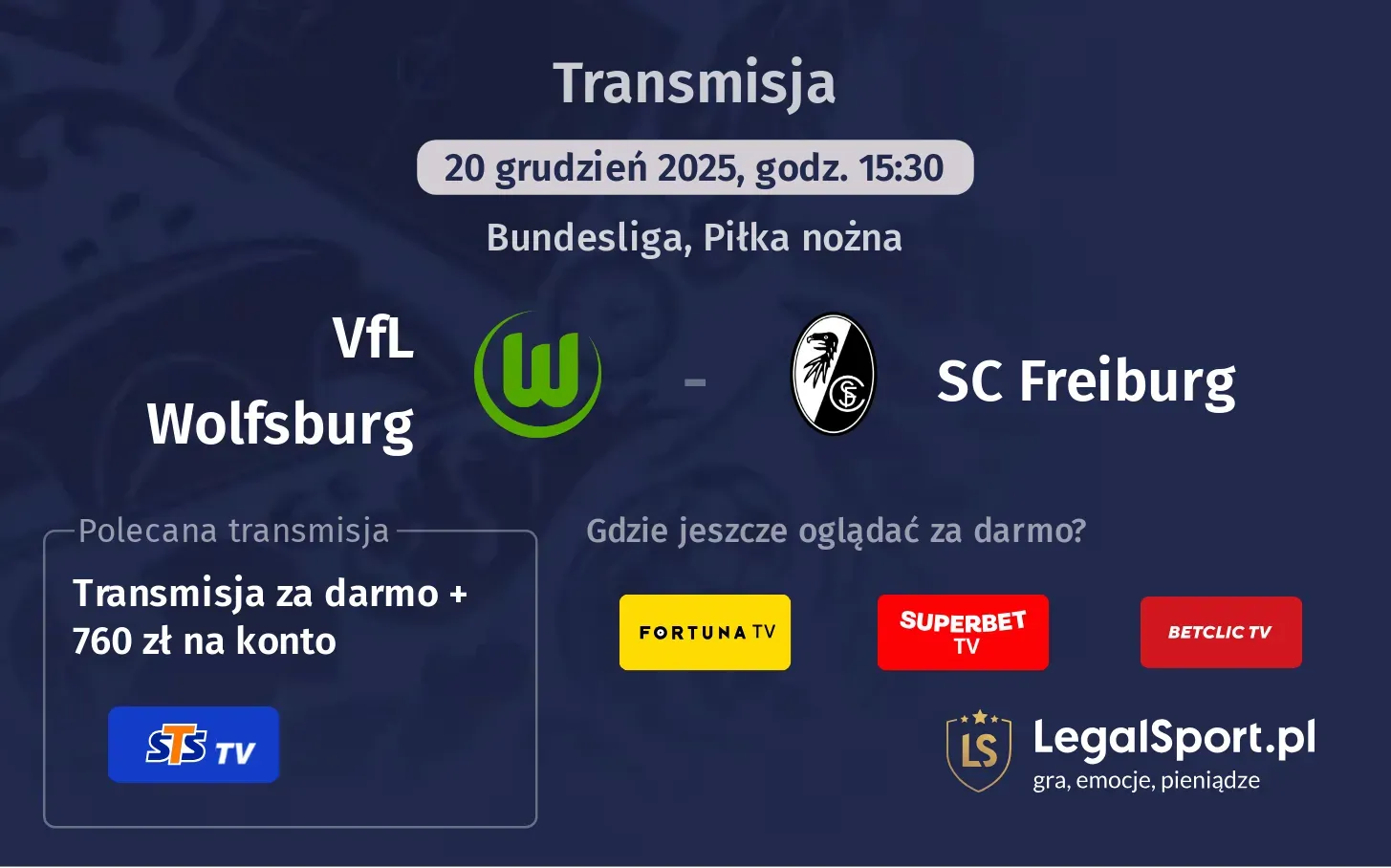 VfL Wolfsburg - SC Freiburg Transmisje