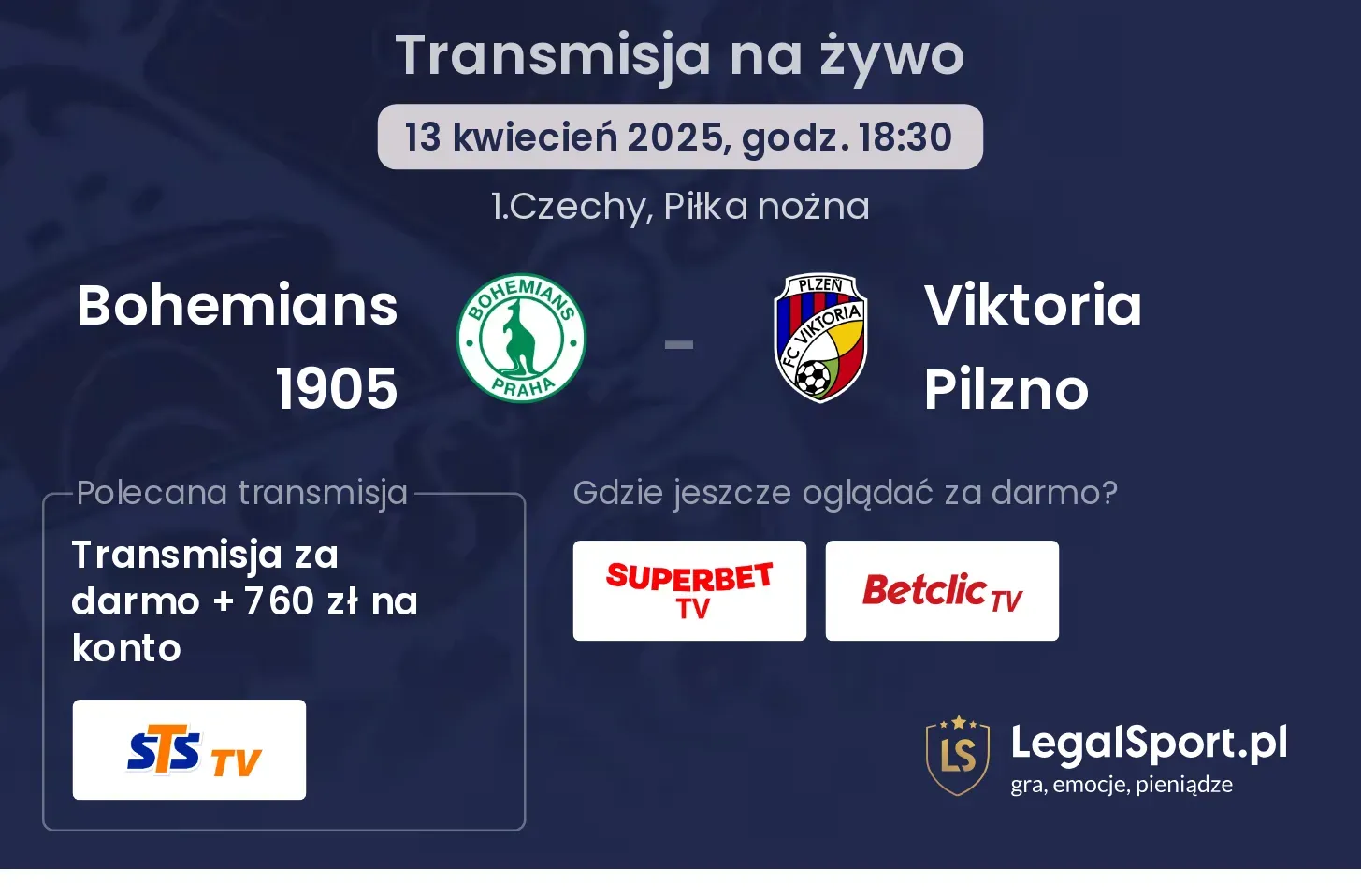 Bohemians 1905 - Viktoria Pilzno gdzie oglądać transmisję?