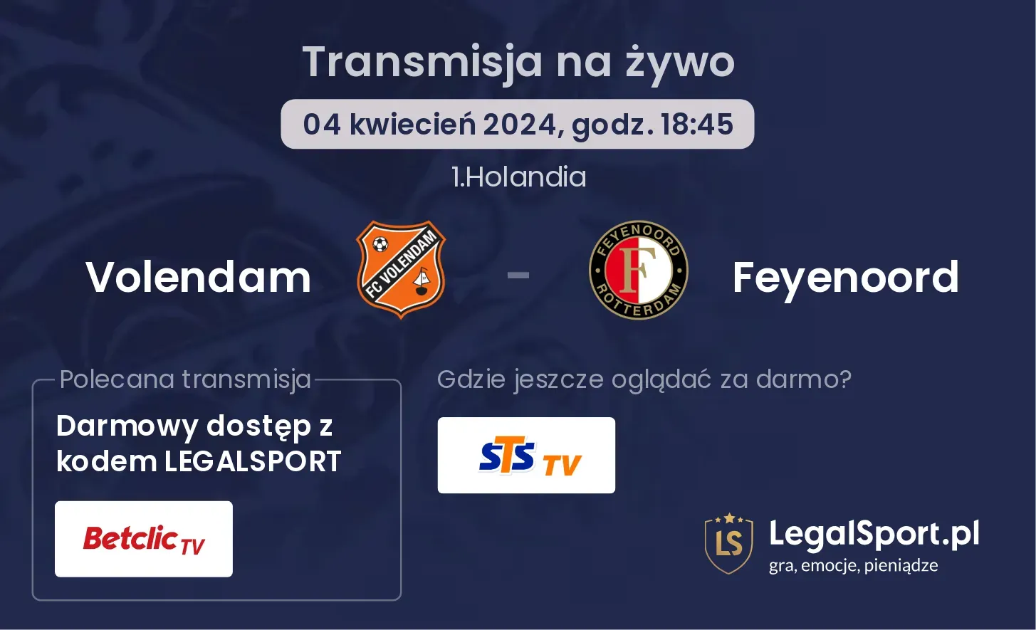 Volendam - Feyenoord transmisja na żywo