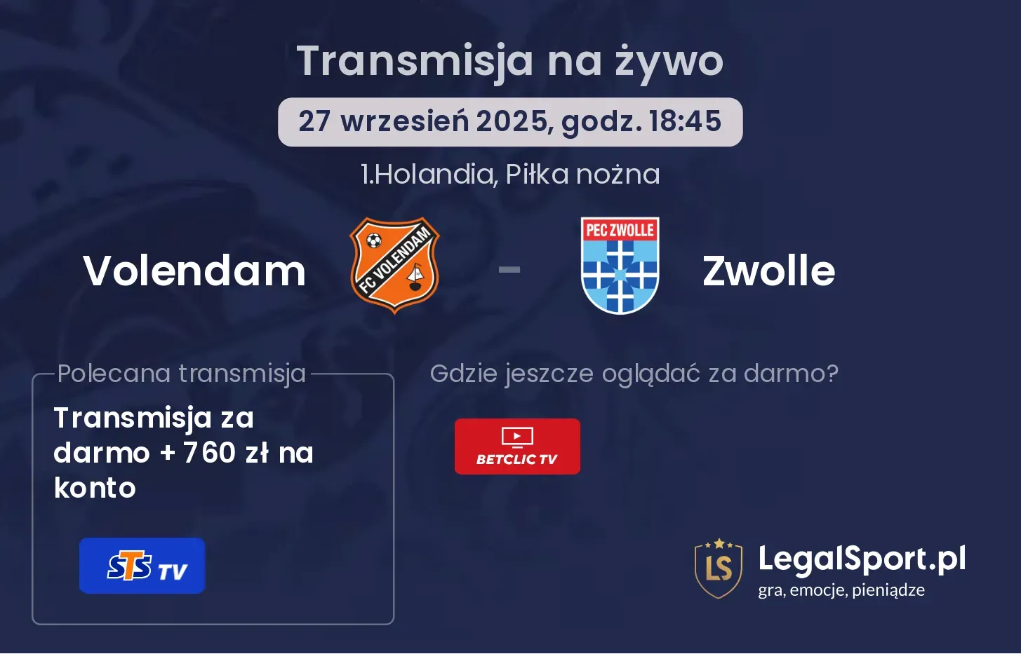 Volendam - Zwolle gdzie oglądać?