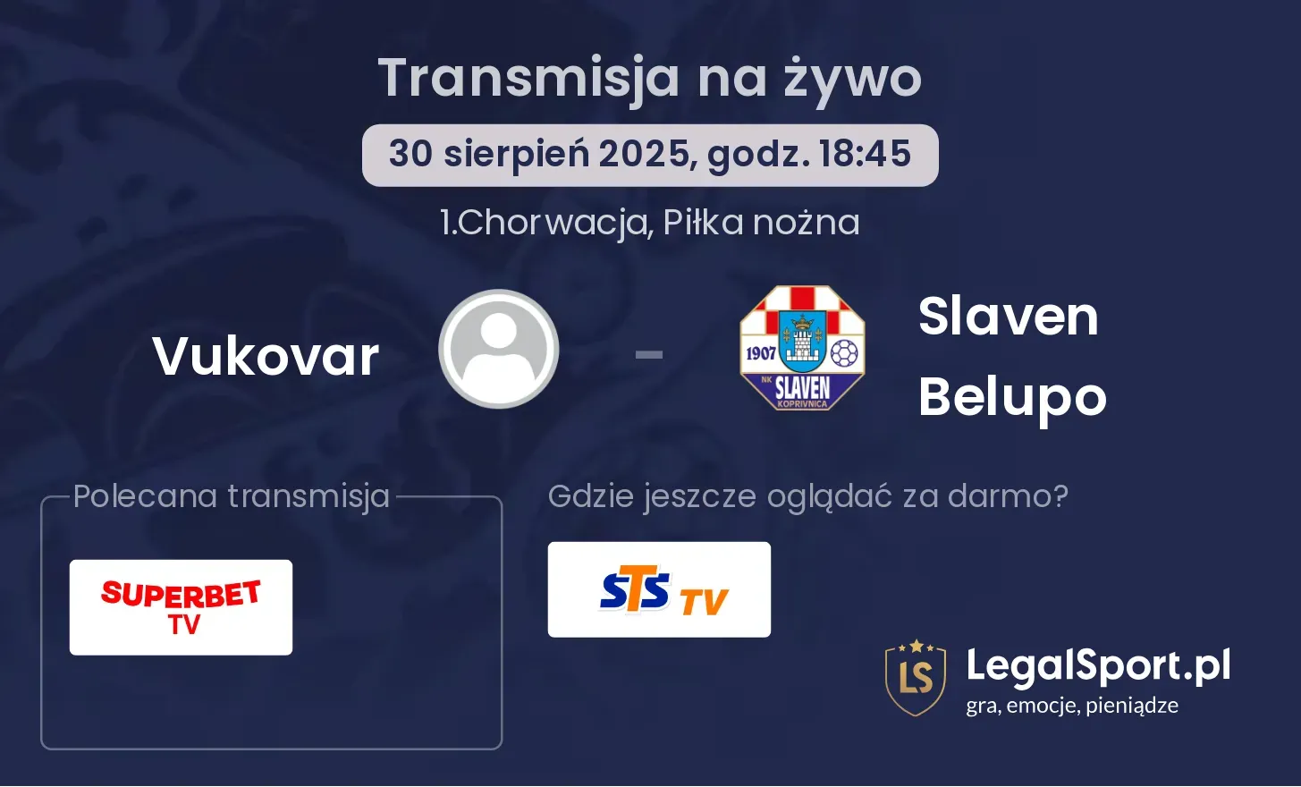 Vukovar - Slaven Belupo transmisja na żywo