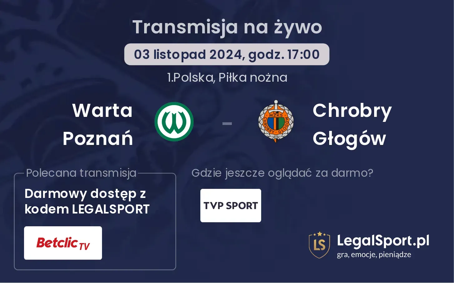 Warta Poznań - Chrobry Głogów gdzie oglądać? 03.11, godz. 17:00
