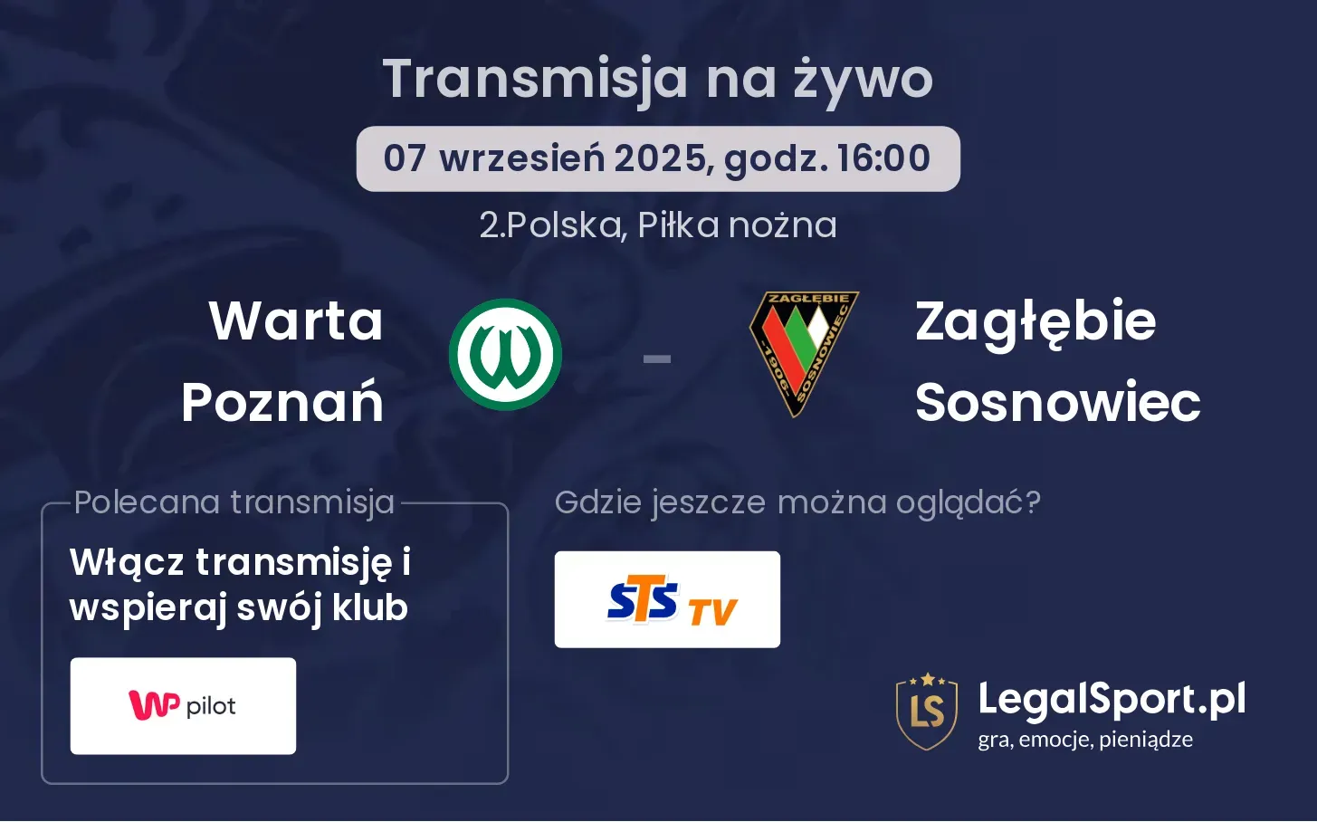 Warta Poznań - Zagłębie Sosnowiec transmisja na żywo