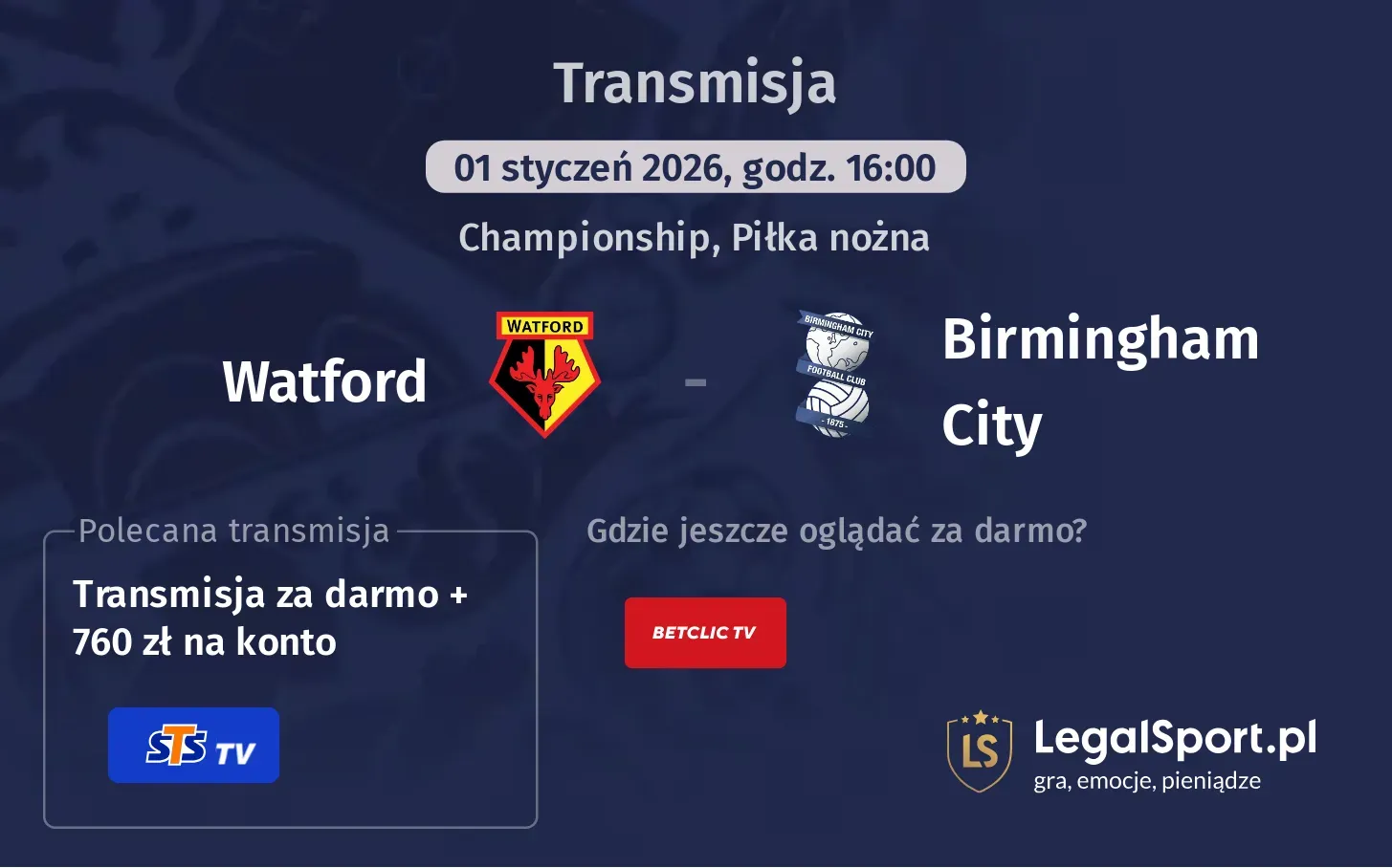 Watford - Birmingham City Transmisje