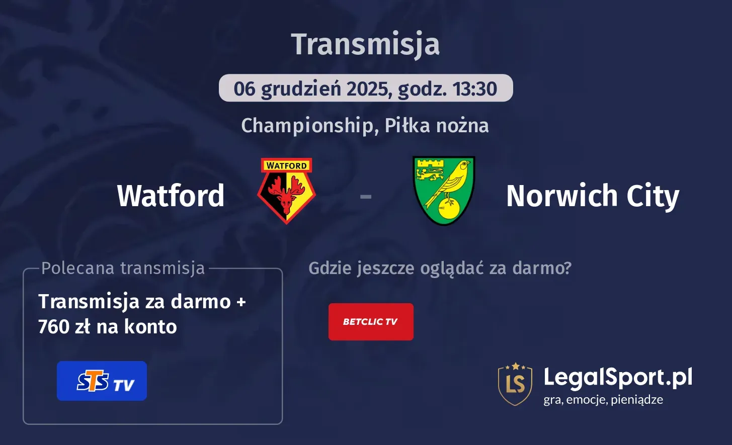 Watford - Norwich City Transmisje