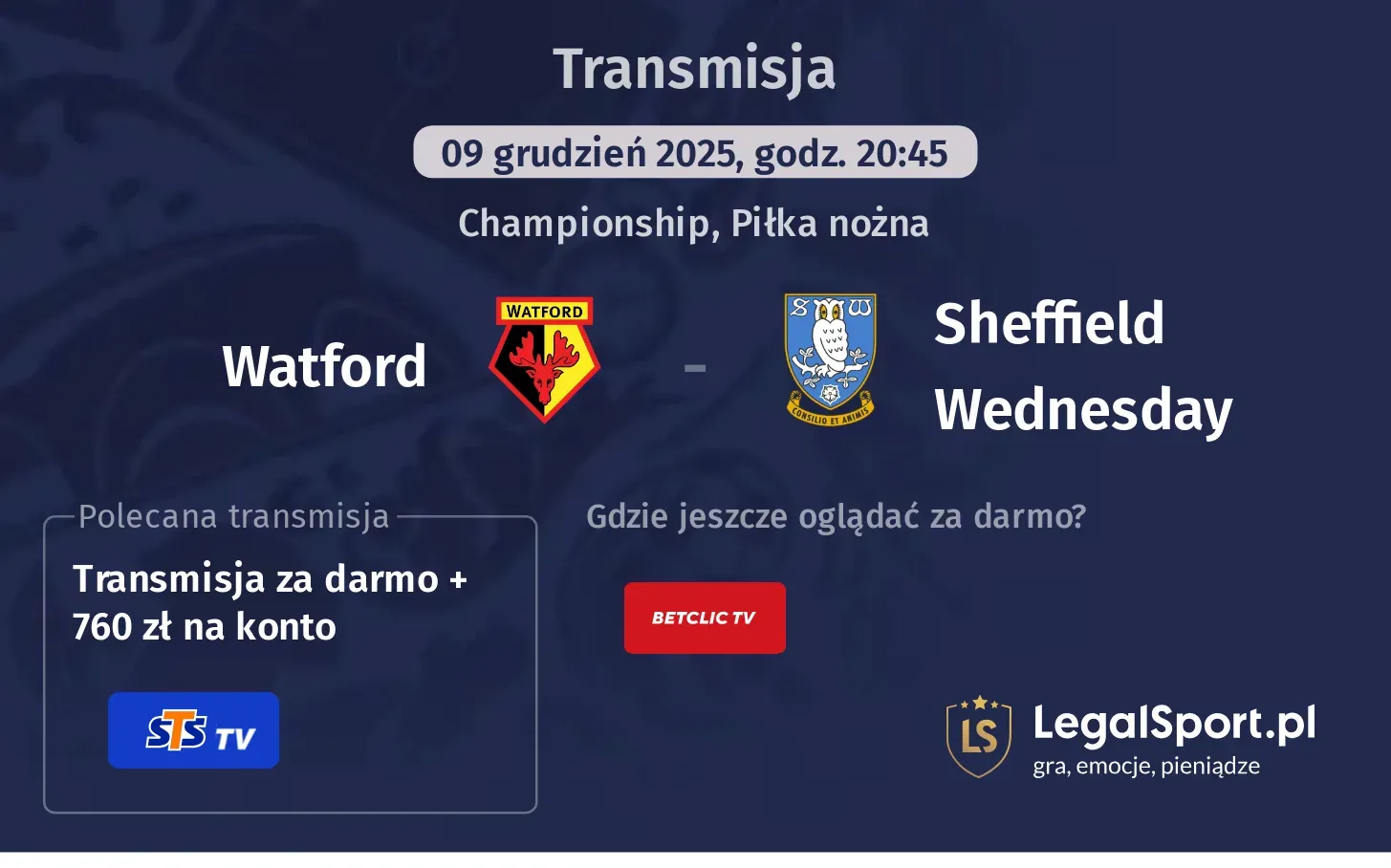 Watford - Sheffield Wednesday Transmisje
