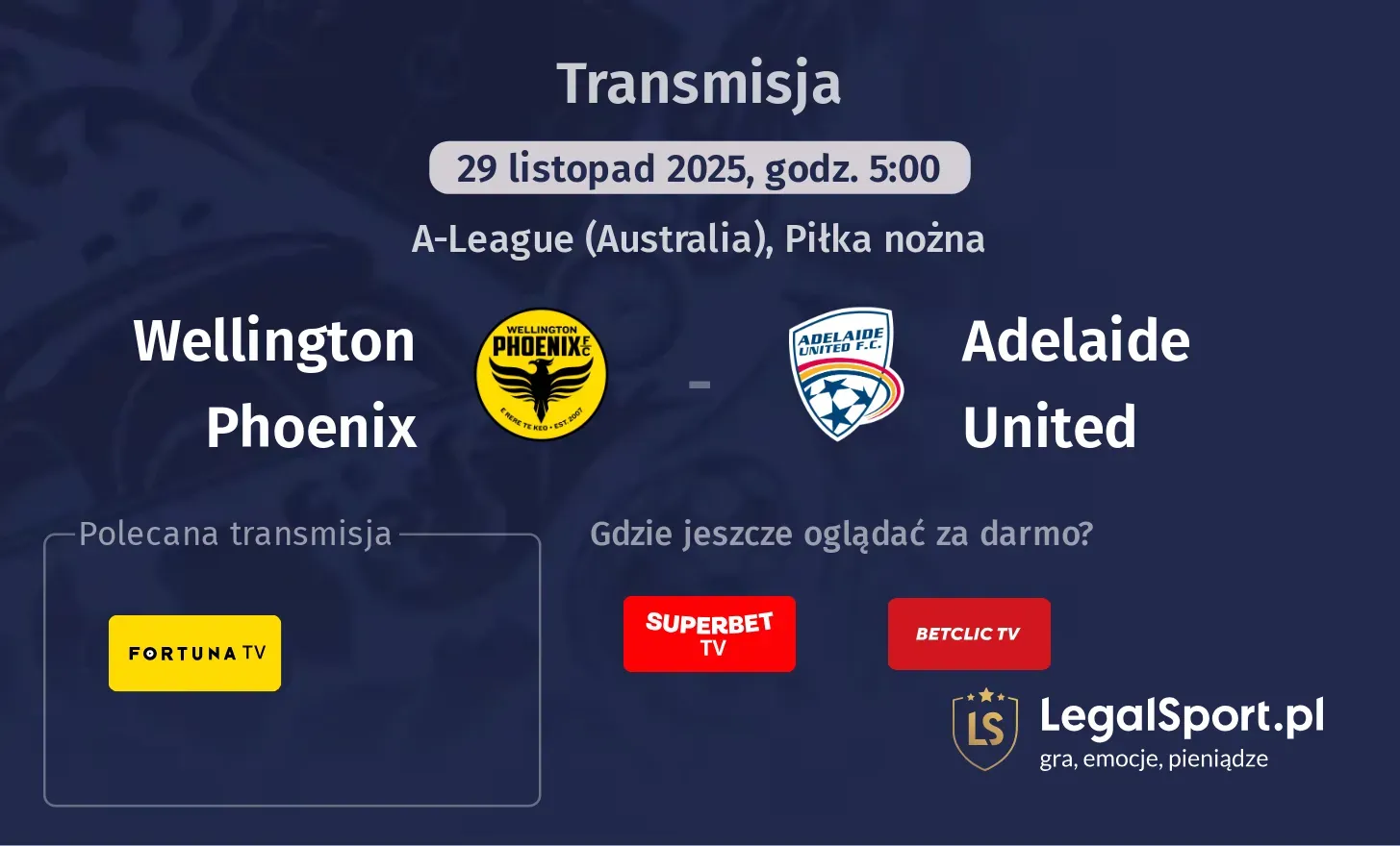Wellington Phoenix - Adelaide United Transmisje