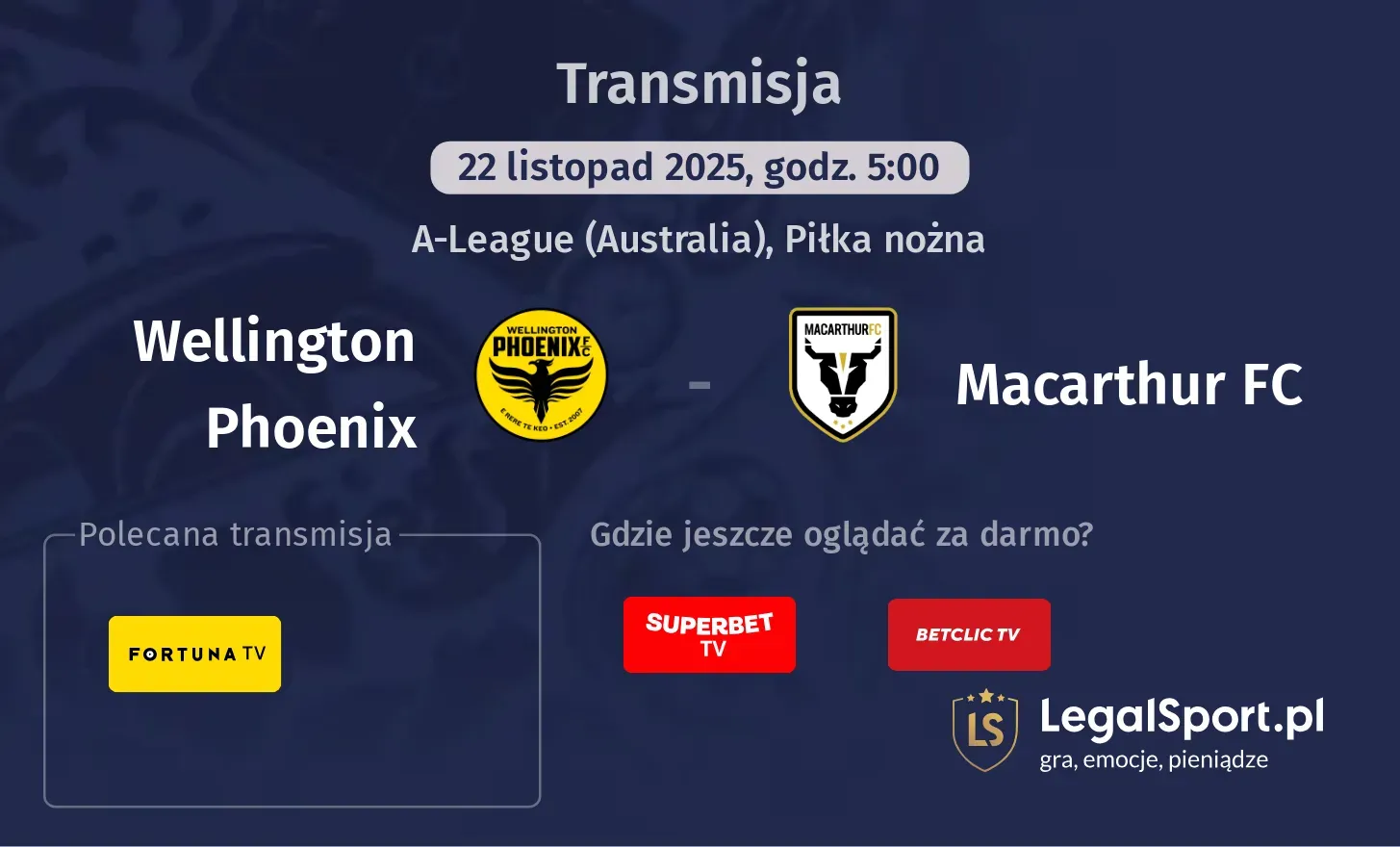 Wellington Phoenix - Macarthur FC Transmisje