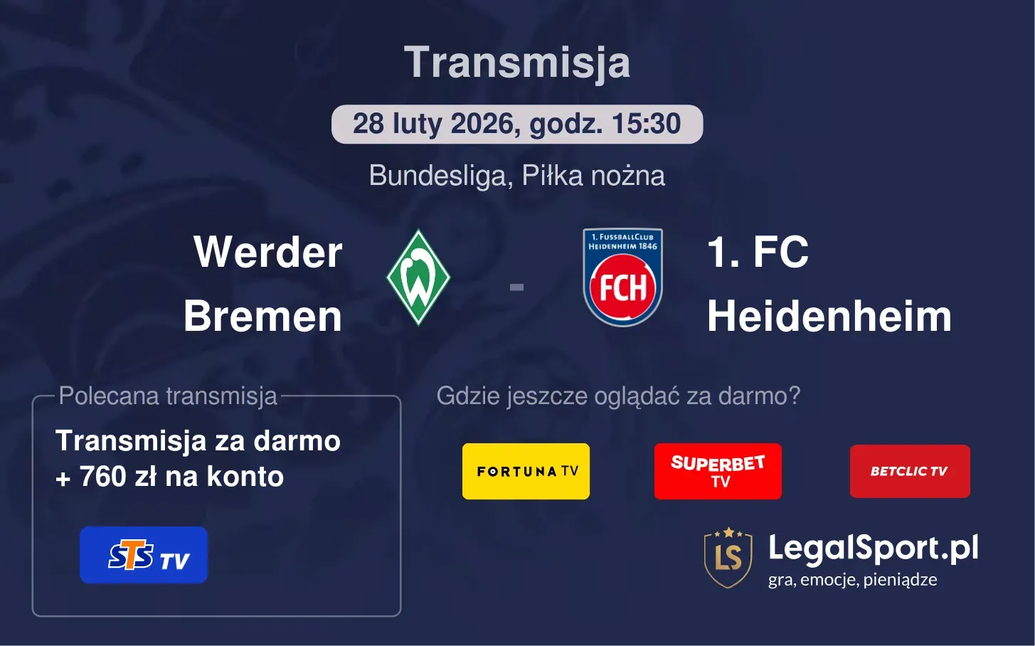 Werder Bremen - 1. FC Heidenheim Transmisje