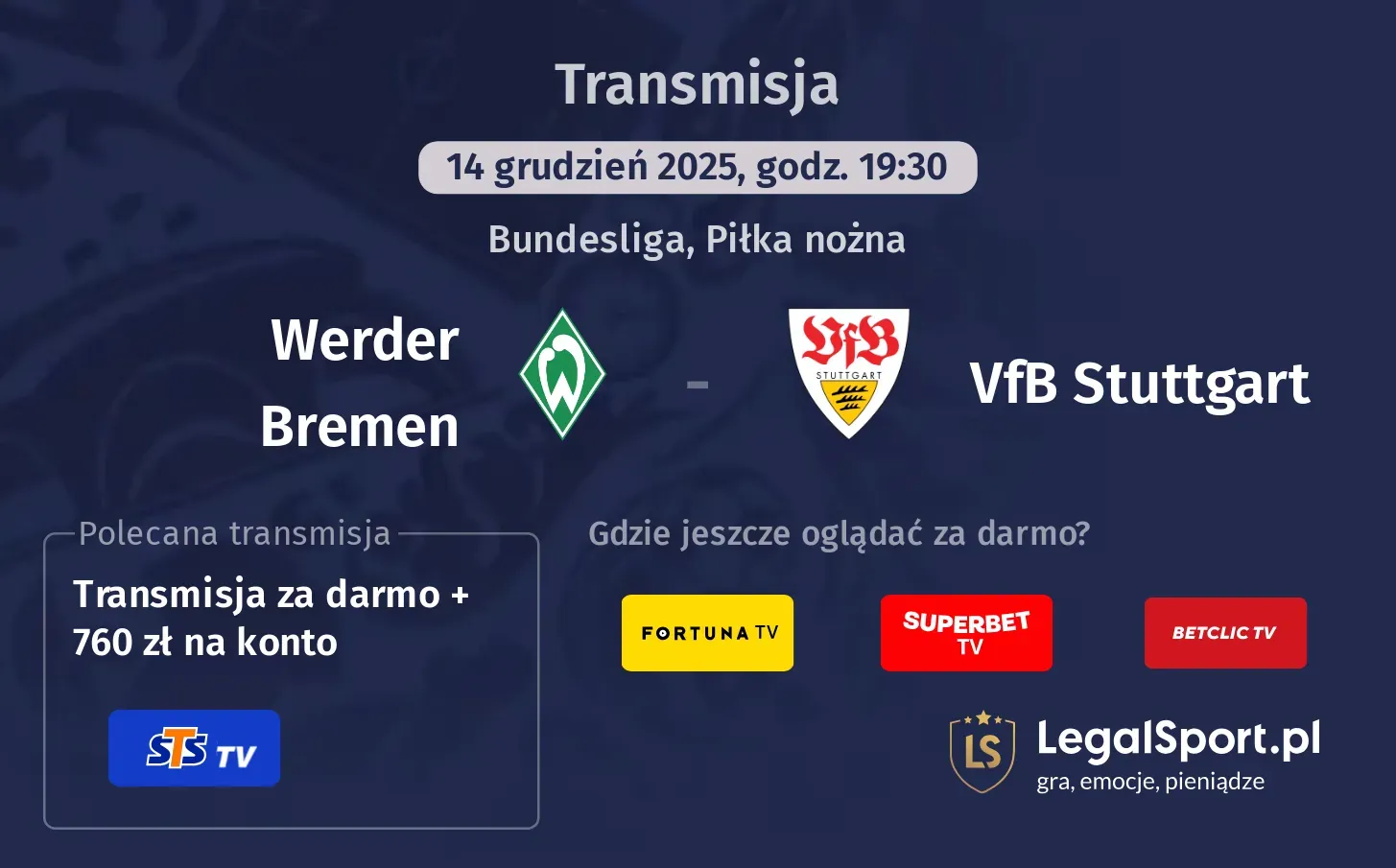Werder Bremen - VfB Stuttgart Transmisje