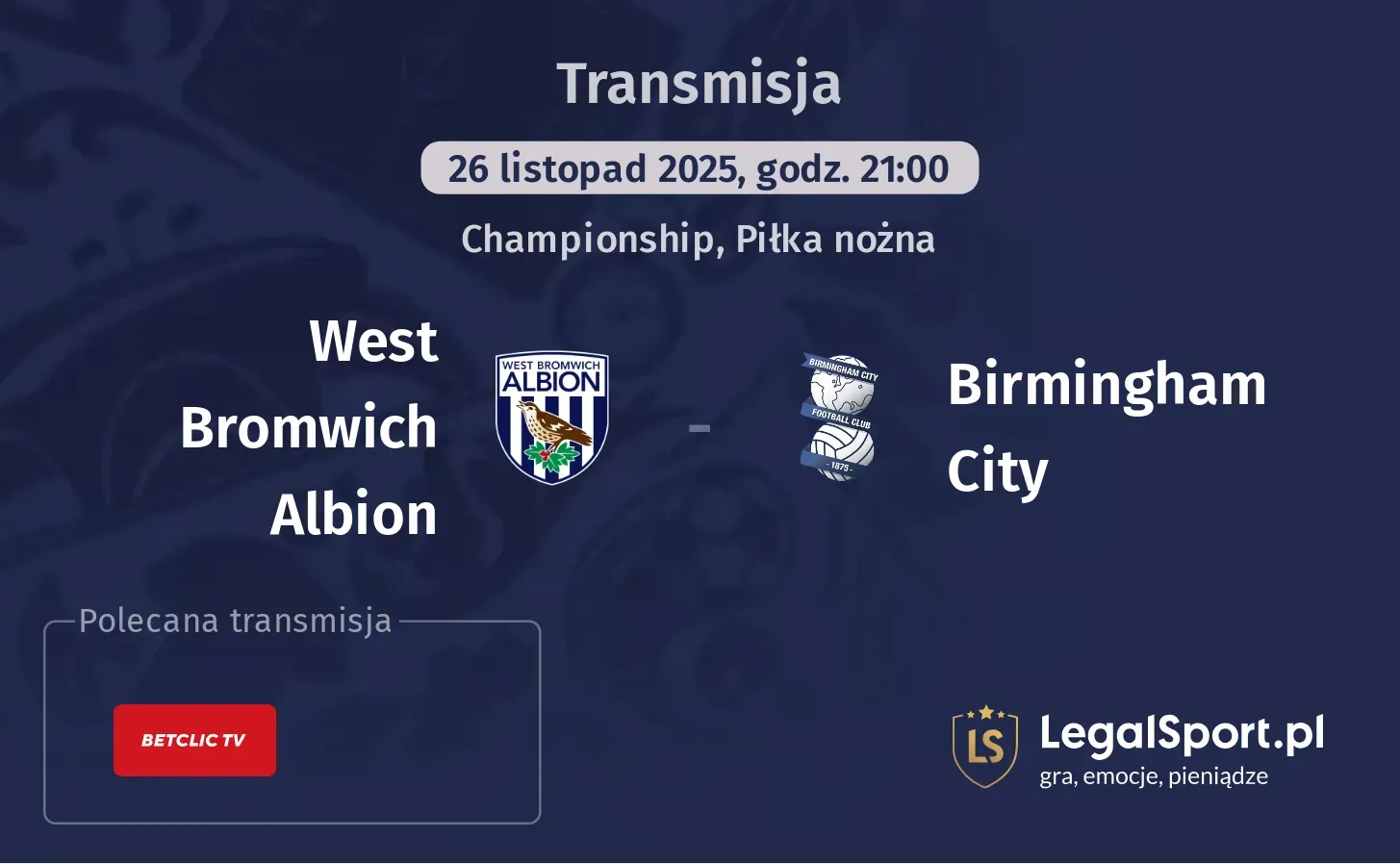 West Bromwich Albion - Birmingham City Transmisje