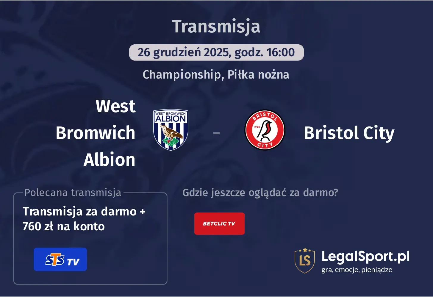 West Bromwich Albion - Bristol City Transmisje