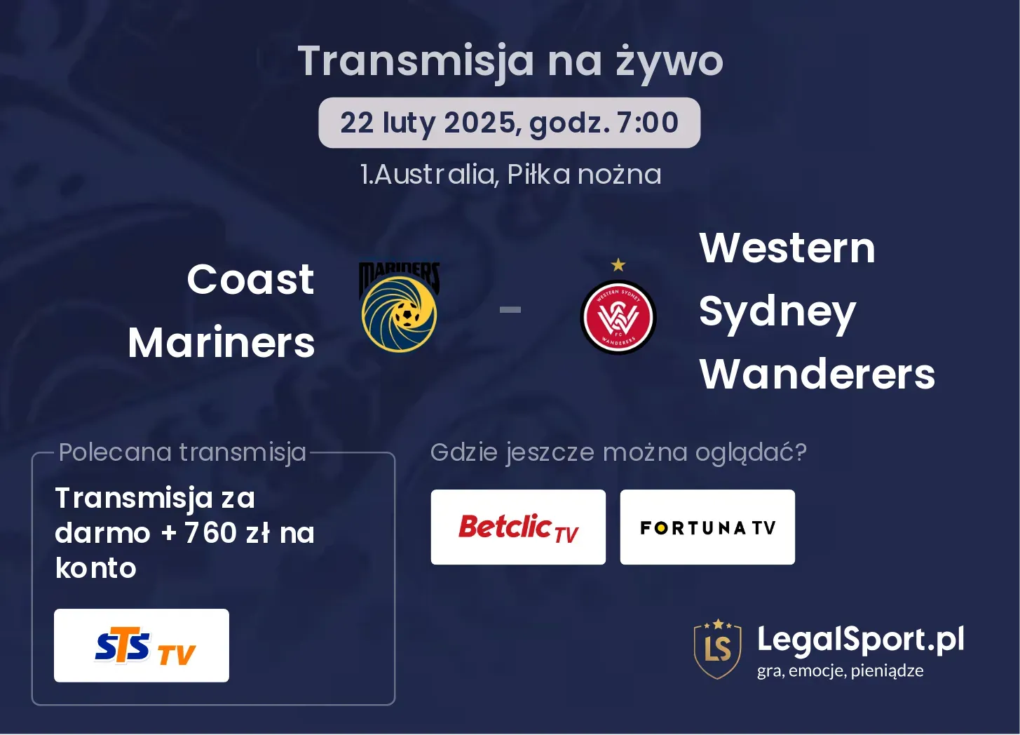 Coast Mariners - Western Sydney Wanderers gdzie oglądać?