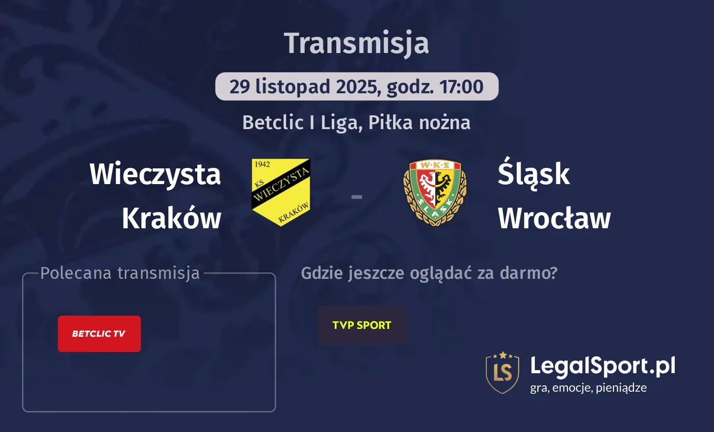 Wieczysta Kraków - Śląsk Wrocław Transmisje