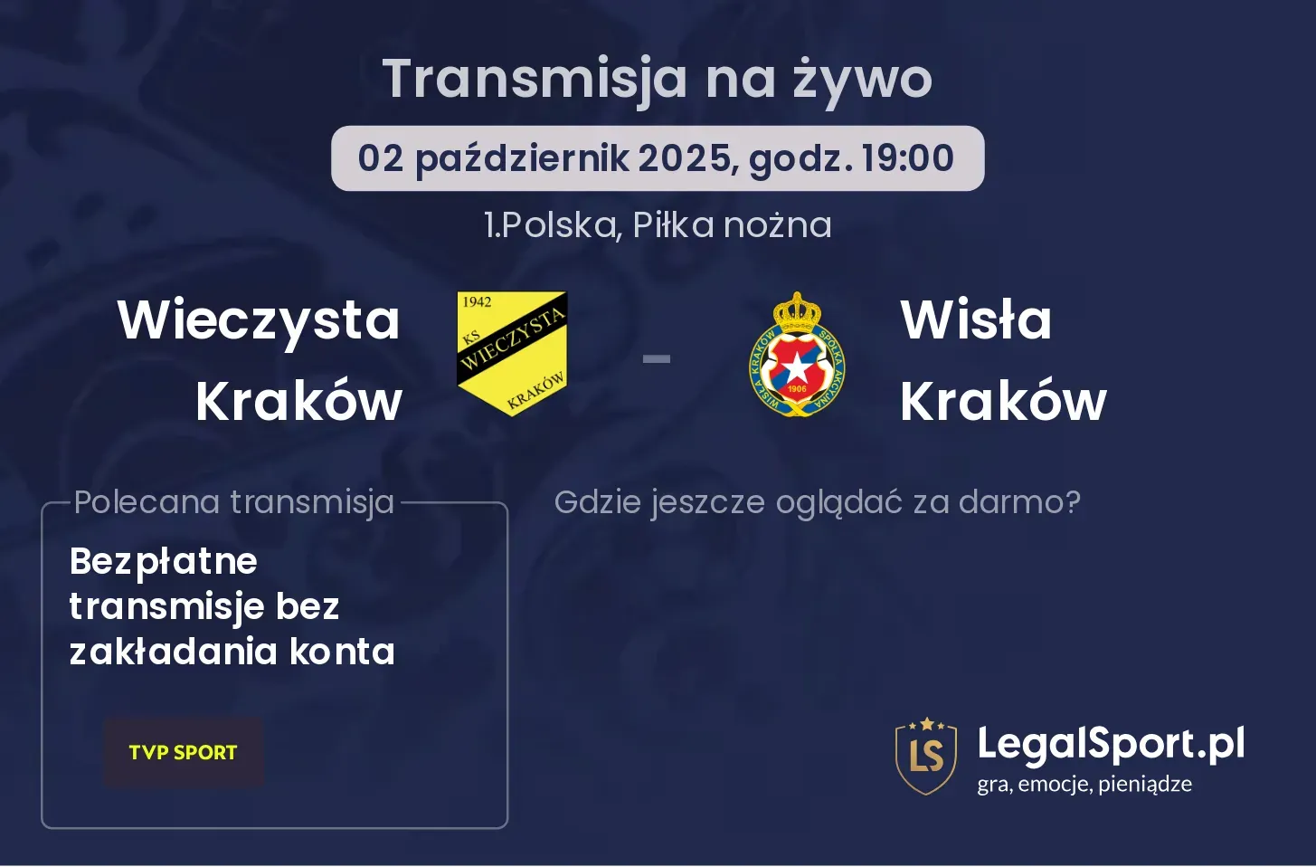Wieczysta Kraków - Wisła Kraków transmisja na żywo