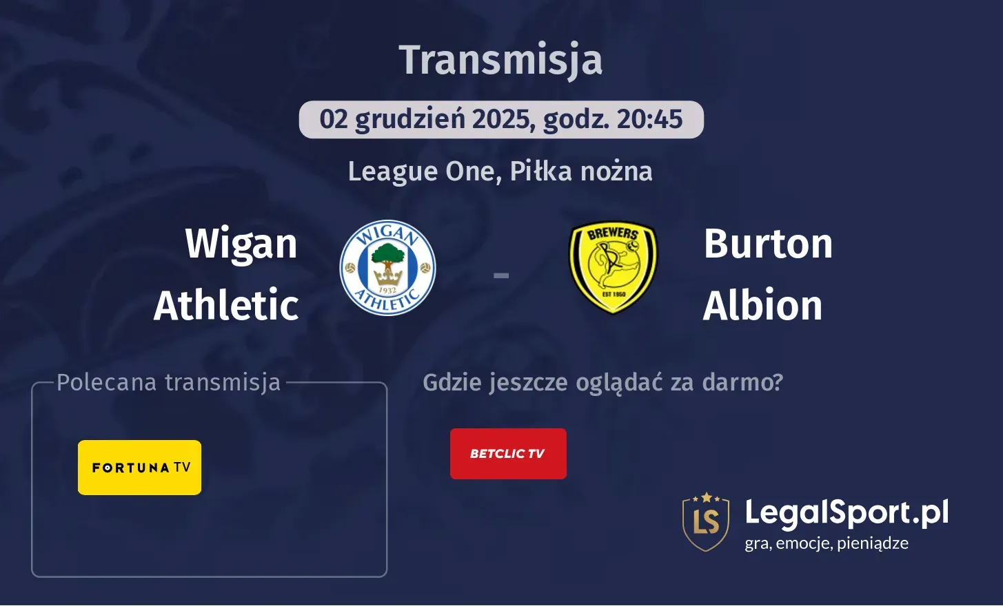 Wigan Athletic - Burton Albion Transmisje