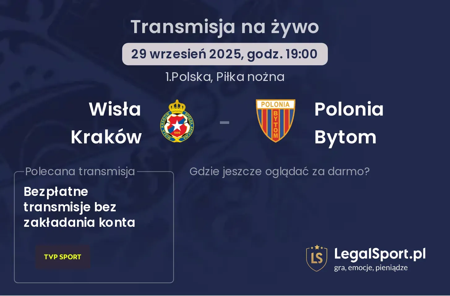 Wisła Kraków - Polonia Bytom gdzie oglądać?