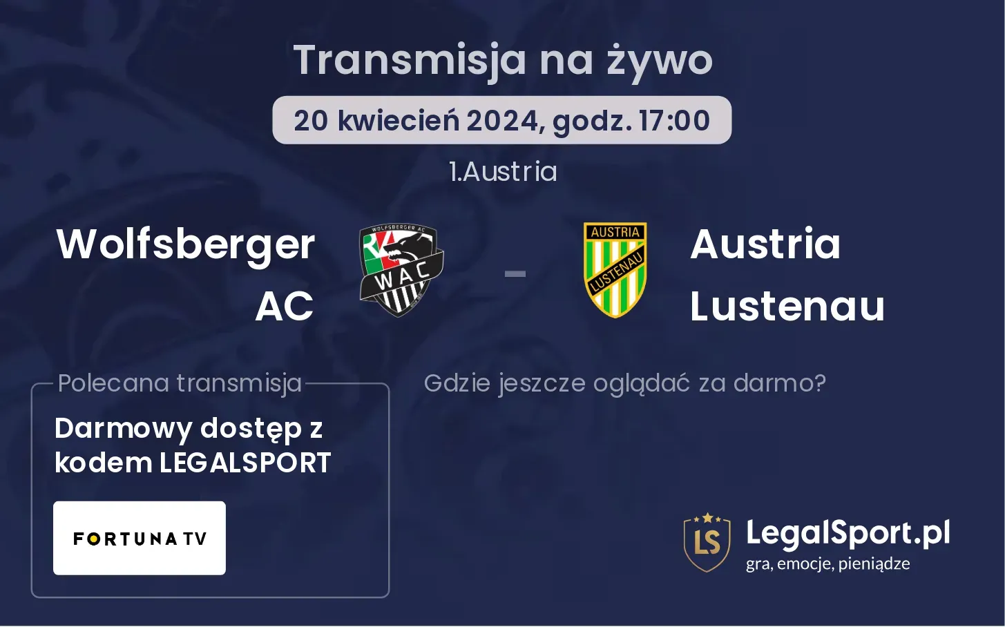 Wolfsberger AC - Austria Lustenau transmisja na żywo