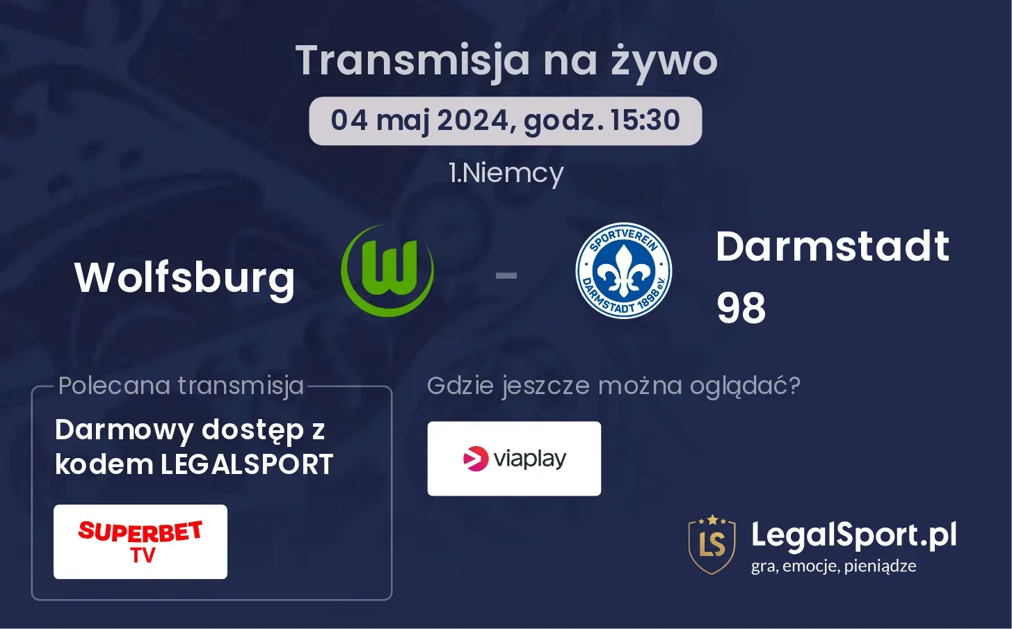 Wolfsburg - Darmstadt 98 transmisja na żywo