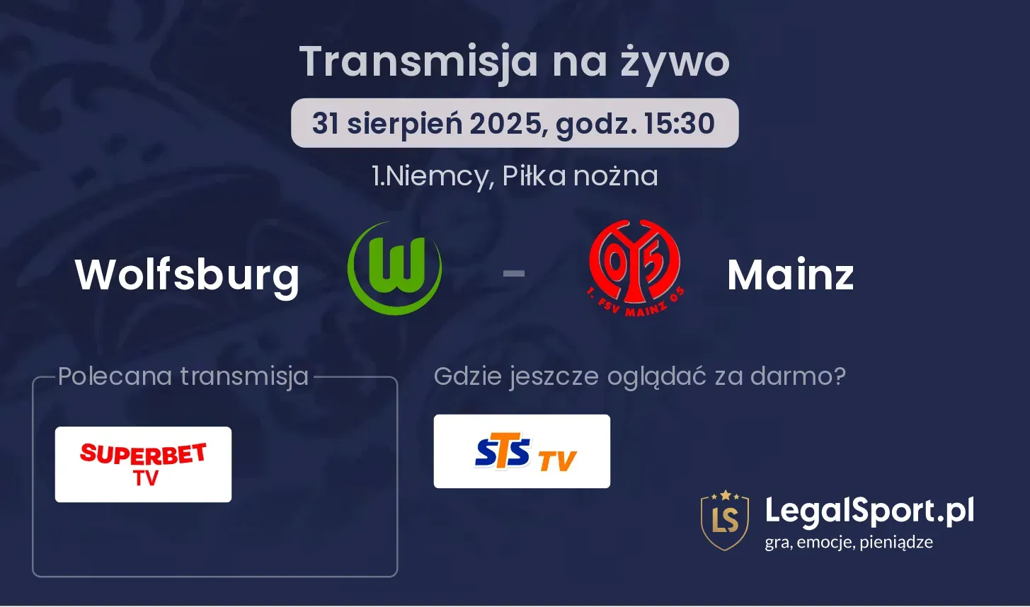 Wolfsburg - Mainz transmisja na żywo
