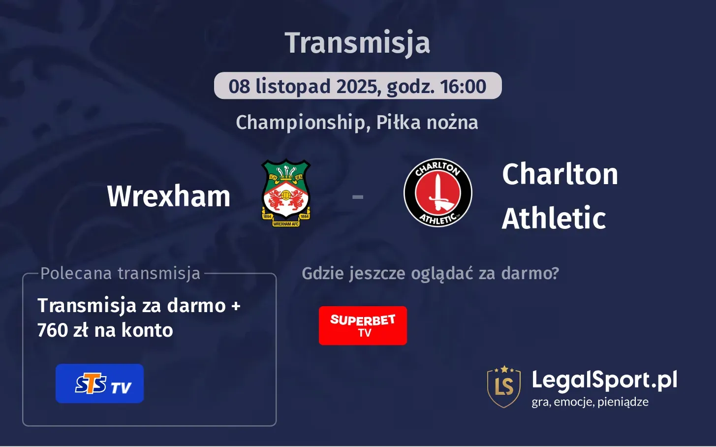 Wrexham - Charlton Athletic Transmisje