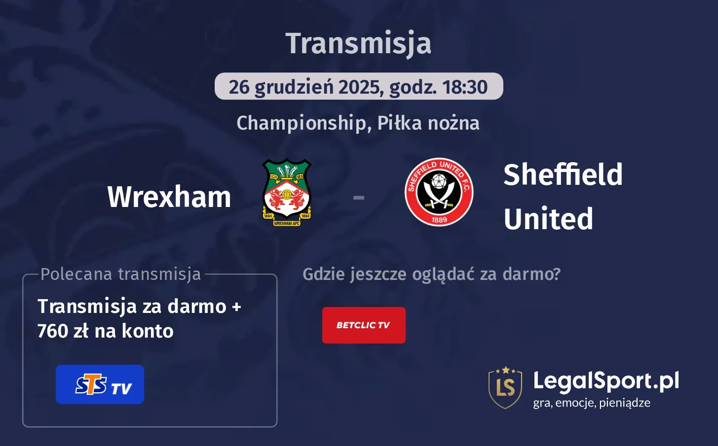 Wrexham - Sheffield United Transmisje